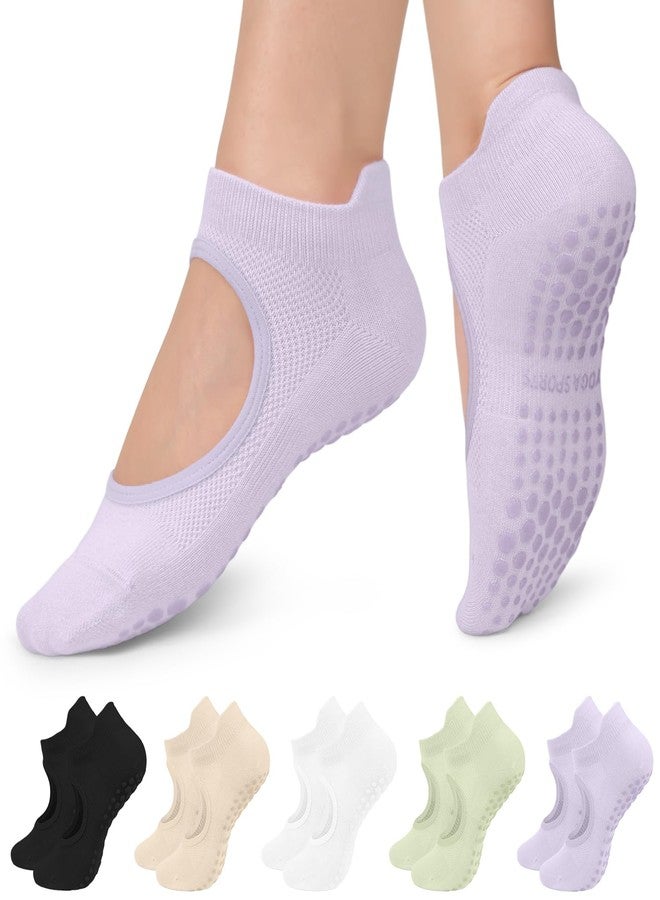 BLONGW 5 Pairs Non Slip Pilates Socks with Grips for Women, Grip Socks for Yoga Ballet Barefoot Workout Anti Skid Athletic Socks - Image 1